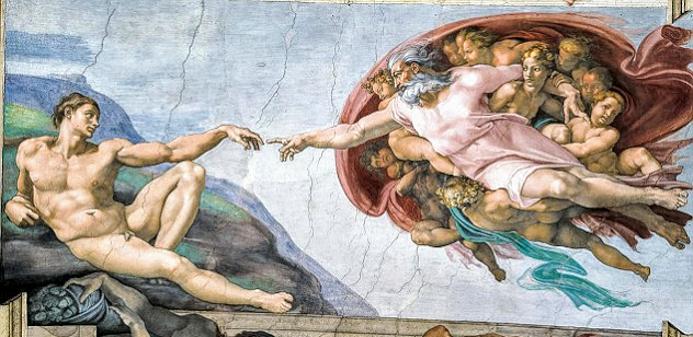 Michelangelo Buonarroti, Il Giuzio universale, La creazione di Adamo, 1511 ca. Cappella Sistina, Città del Vaticano